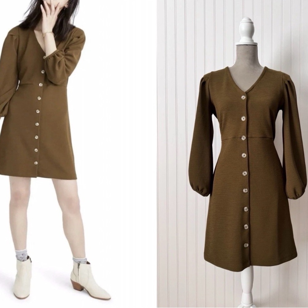 Madewell Olive Button-Up Long Sleeve Dress Sz XS